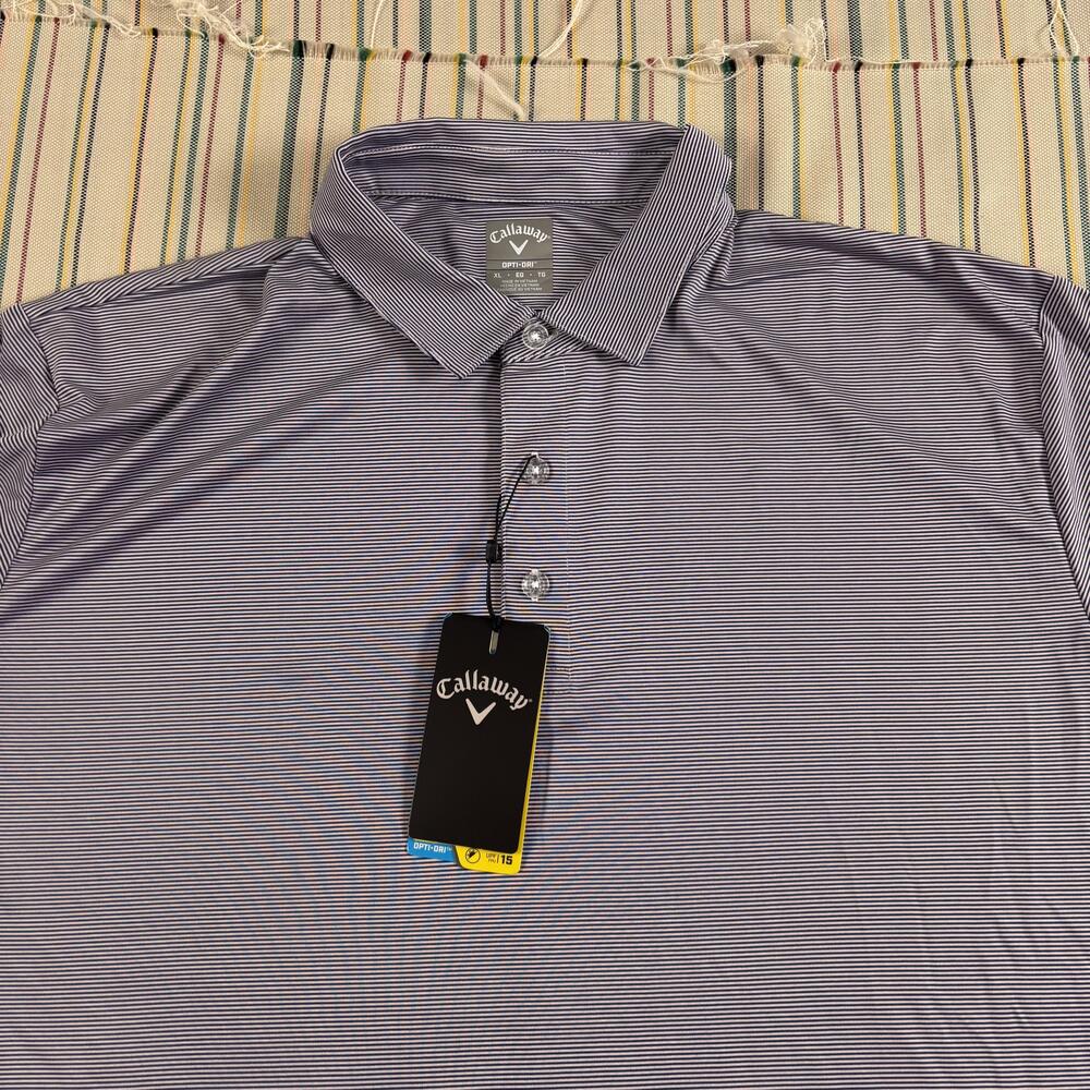 NEW Callaway Polo Shirt Mens XL Blue Stripe Opti-Dri Manheim Dallas Golf Casual